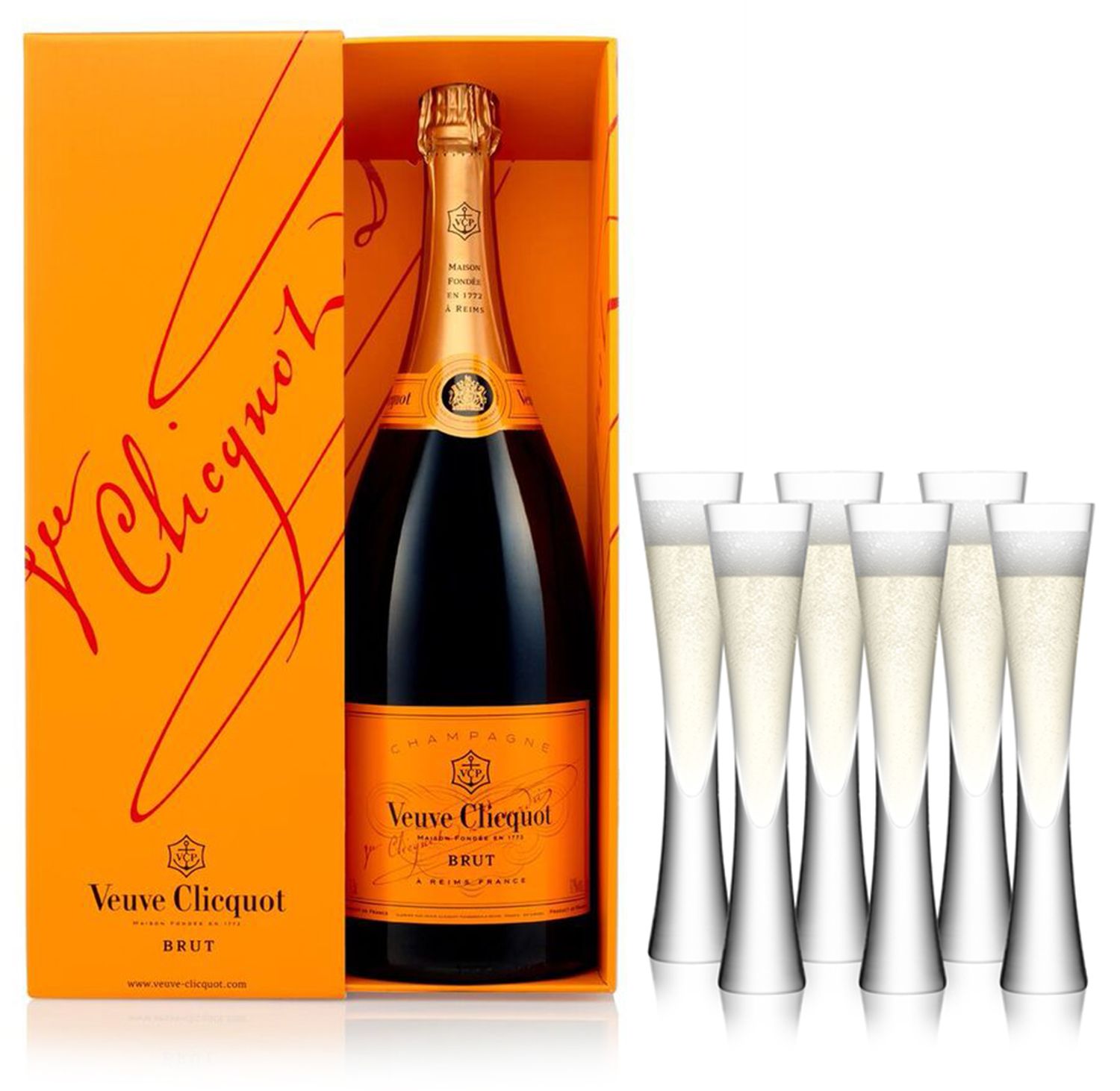 6 Veuve Clicquot Champagne Glasses Orange 