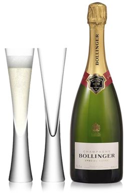 Bollinger Champagne Brut NV 75cl & 2 Moya Champagne Flutes