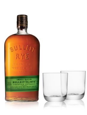 Bulleit Rye Frontier Whiskey 70cl & LSA Una Tumbler Glasses 325ml