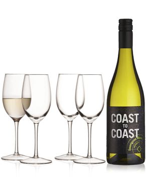 Coast to Coast Sauvignon Blanc 75cl & LSA Wine Collection White Wine Glasses