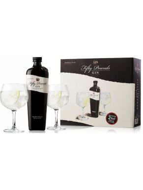 Fifty Pounds Gin 70cl Glasses Gift Set