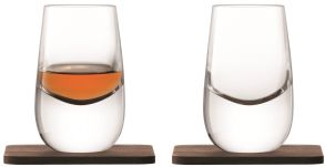 LSA Whisky Islay Shot Glasses & Walnut Coaster - Clear 80ml (Set of 2)