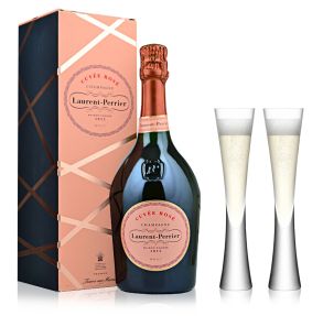 Laurent-Perrier Cuvée Rosé Champagne NV 75cl & 2 LSA Moya Flutes