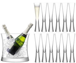 LSA Moya Champagne Grand Serving Set - Ice Bucket & Flutes (Set of 12)