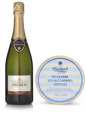 Nicolo Brut Reserve Champagne 75cl & Sea Salt Caramel Truffles 510g