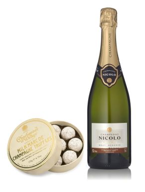 Nicolo Brut Champagne 75cl Champagne & Milk Truffles 135g