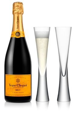 Veuve Clicquot Brut NV Champagne 75cl & 2 LSA Moya Champagne Flutes