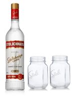 Stolichnaya Premium Vodka 70cl & Jar Glasses