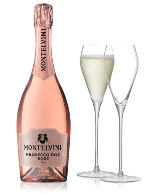 Montelvini Prosecco Rosé Vintage & 2 LSA Prosecco Glasses