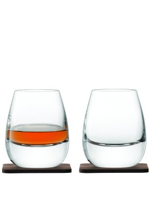 LSA Whisky Islay Tumblers & Walnut Coaster - Clear 250ml (Set of 2)
