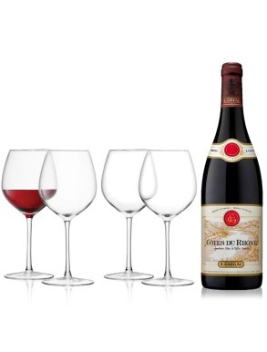 E. Guigal Côtes du Rhône 75cl & LSA Red Wine Glasses - 400ml