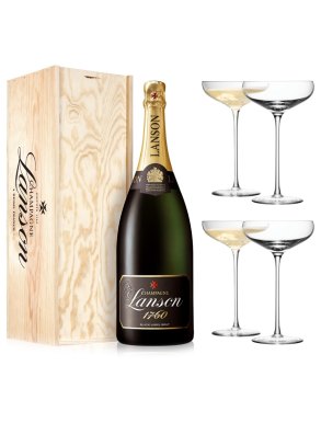 Lanson Black Label Champagne Magnum 150cl & 4 LSA Champagne Saucers