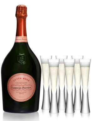 Laurent-Perrier Cuvée Rosé Champagne Magnum 150cl & 6 LSA Moya Flutes