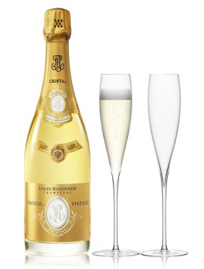 Louis Roederer Cristal Champagne 75cl & 2 LSA Savoy Flutes