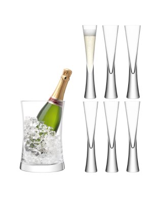 LSA Moya Champagne Serving Set - Clear Ice Bucket & Flutes (Set of 6)