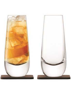 LSA Whisky Islay Mixer Glass Set With Walnut Coasters 325ml