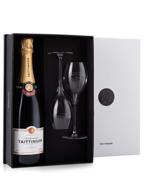 Taittinger Brut Reserve Champagne & 2 Flutes Paradox Gift Set 75cl