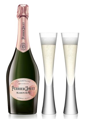 Perrier Jouët Blason Rosé Champagne 75cl & 2 LSA Moya Flutes