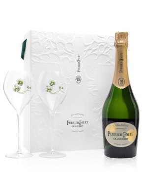 Perrier Jouet Grand Brut NV Champagne 75cl & Champagne Flute Gift Set