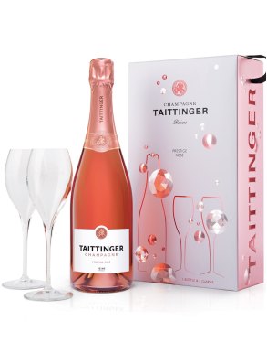Taittinger Prestige Rose Champagne & 2 Flute Gift Set 75cl