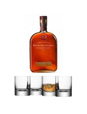 Woodford Reserve Whiskey 70cl & LSA Bar Tumbler Glasses (Set of 4)