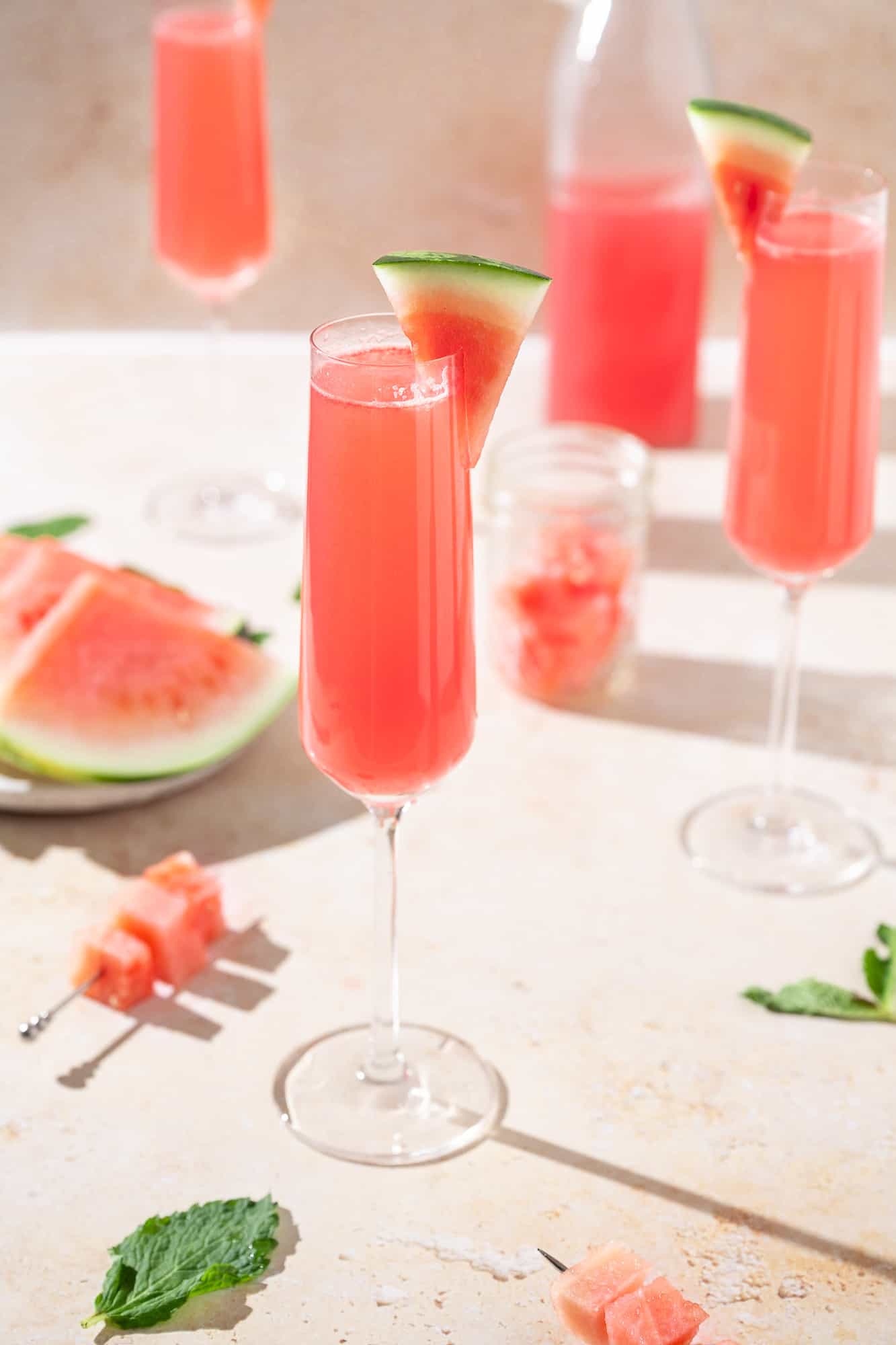 Watermelon Mimosa Champagne Cocktail
